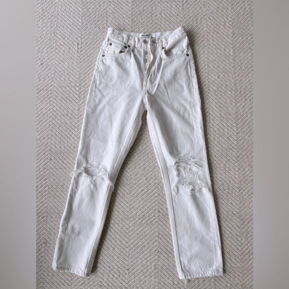 AGOLDE Riley high rise straight distressed white jeans sz 23
